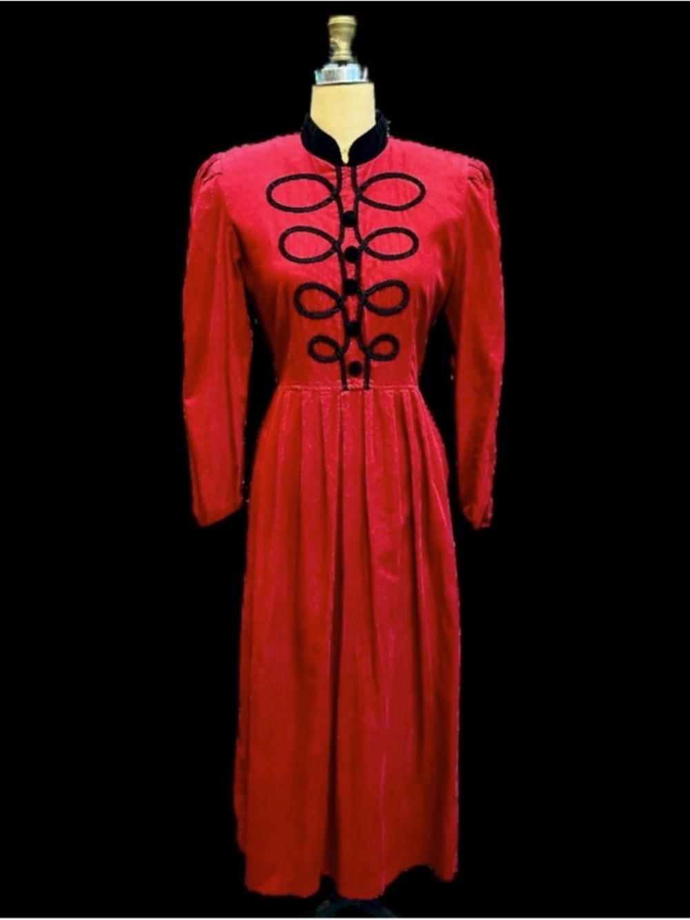 VINTAGE Victorian style maxi dress fine wale corduroy tie back 80s whimsigoth